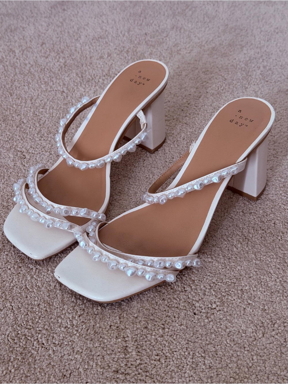 a new day Ivory Pearl-Trim Block Heel Mules
